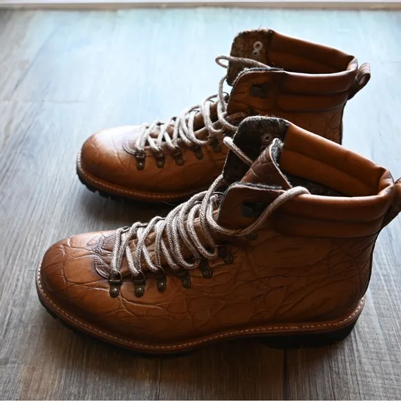Taft Brown Leather Hiking Boots with Textured Finish