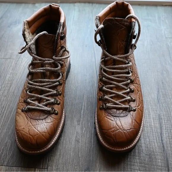 Taft Brown Leather Hiking Boots with Textured Finish