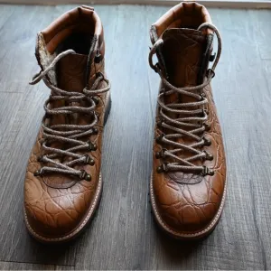 Taft Brown Leather Hiking Boots with Textured Finish