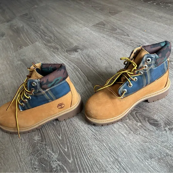 Tan and Blue Plaid Ankle Boots