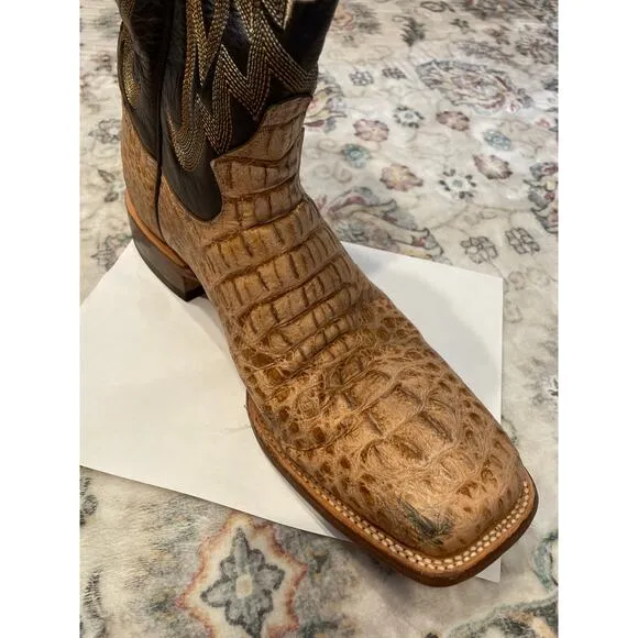 TANNER MARK Vaughn Caiman Hornback Boots 12 Exotic Gator Kabul Western Oryx