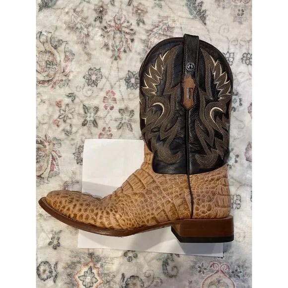 TANNER MARK Vaughn Caiman Hornback Boots 12 Exotic Gator Kabul Western Oryx