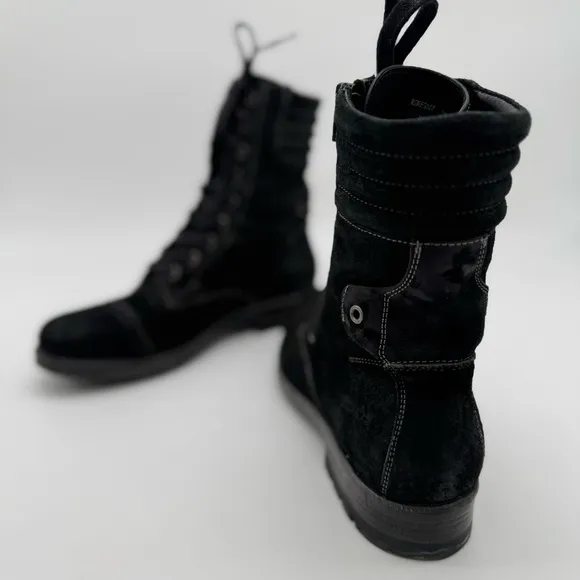 taos Renegade Black Rugged Leather Combat Boots Lace Up Zip Size EU 40/US 9-9.5
