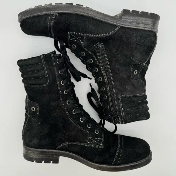 taos Renegade Black Rugged Leather Combat Boots Lace Up Zip Size EU 40/US 9-9.5