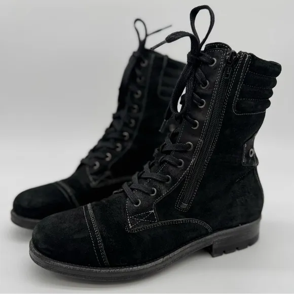 taos Renegade Black Rugged Leather Combat Boots Lace Up Zip Size EU 40/US 9-9.5
