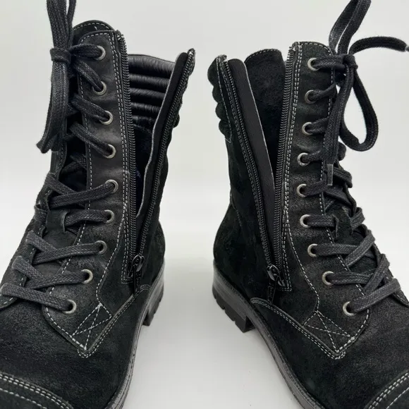 taos Renegade Black Rugged Leather Combat Boots Lace Up Zip Size EU 40/US 9-9.5