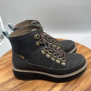Teva Boots Womens Size 6.5 Black Leather Midform Combat Lace Up Ankle Booties