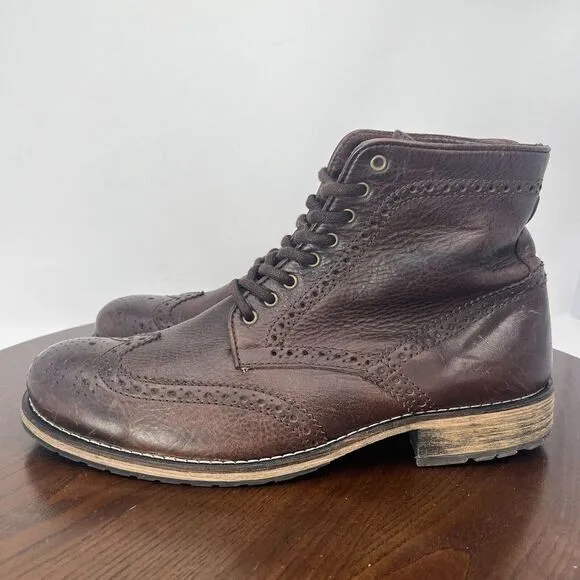 The Cool People Combat Boot Men's 45 Brown Leather Wingtip Brogue Ankle Shoe Lug