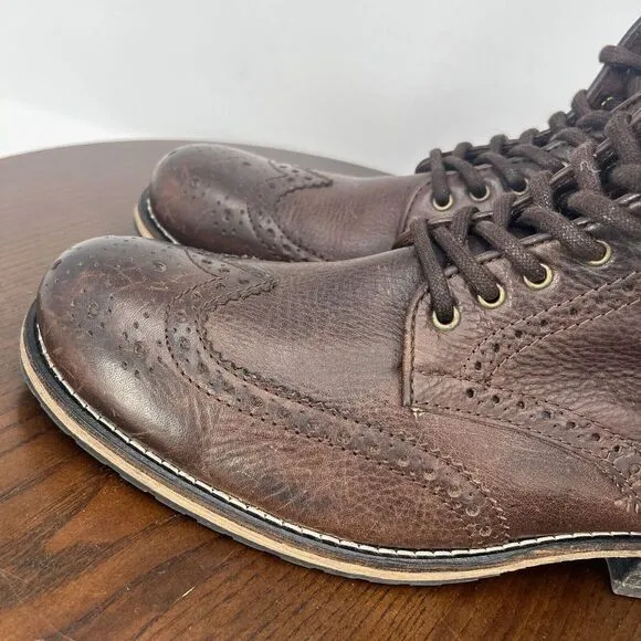 The Cool People Combat Boot Men's 45 Brown Leather Wingtip Brogue Ankle Shoe Lug