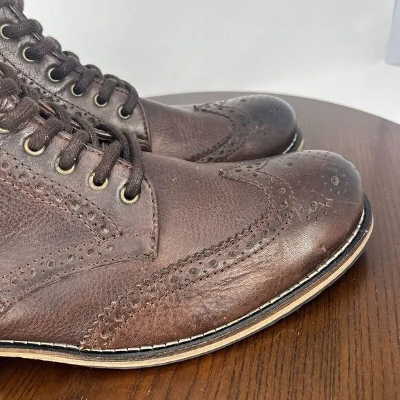 The Cool People Combat Boot Men's 45 Brown Leather Wingtip Brogue Ankle Shoe Lug