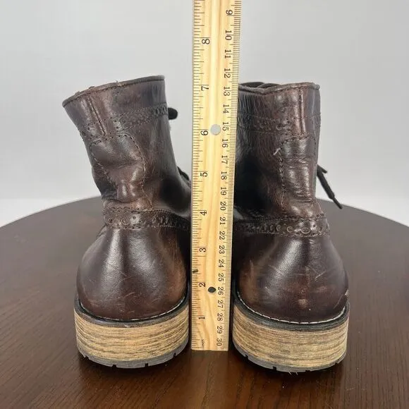 The Cool People Combat Boot Men's 45 Brown Leather Wingtip Brogue Ankle Shoe Lug