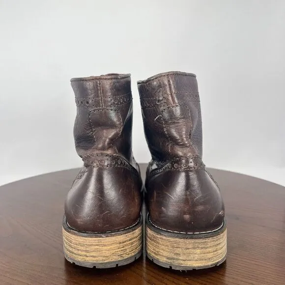 The Cool People Combat Boot Men's 45 Brown Leather Wingtip Brogue Ankle Shoe Lug