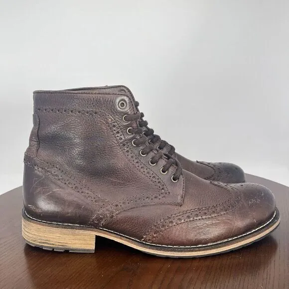 The Cool People Combat Boot Men's 45 Brown Leather Wingtip Brogue Ankle Shoe Lug
