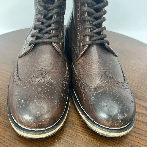 The Cool People Combat Boot Men's 45 Brown Leather Wingtip Brogue Ankle Shoe Lug