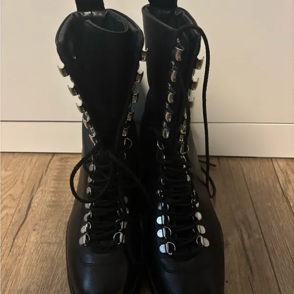 The Kooples Black Combat Moto Boots with Chunky Platform