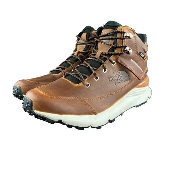 The NorthFace Men's Vals Mid Leather WP Caramel Brown Boots Sizes 8.5 - 14
