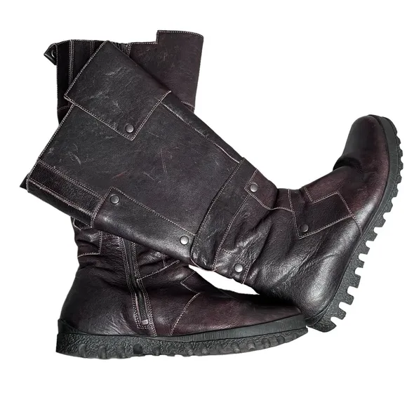 Think! leather boots made in Austria. Lined with lambs wool. MOTO style