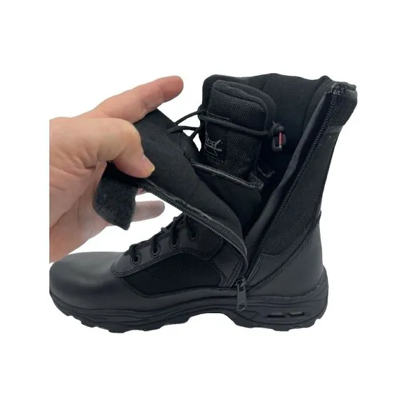 Thorogood Mens 8&quot; Stealth Combat Boots Black Leather Side Zip Lace Up 12 M New