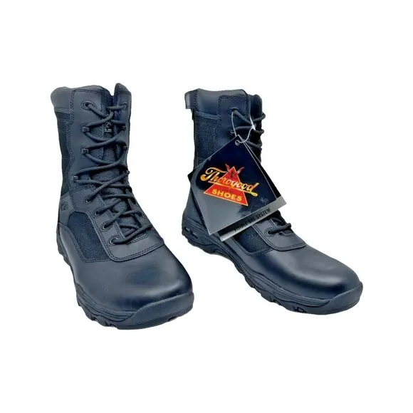 Thorogood Mens 8&quot; Stealth Combat Boots Black Leather Side Zip Lace Up 12 M New