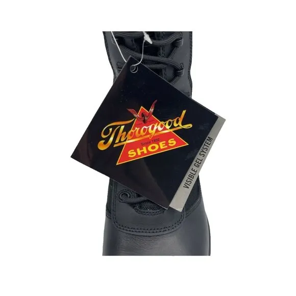 Thorogood Mens 8&quot; Stealth Combat Boots Black Leather Side Zip Lace Up 12 M New