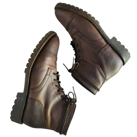 THURSDAY BOOT CO. Captain StormKing Tobacco Leather Lace-Up Ankle Boots Mens 10½