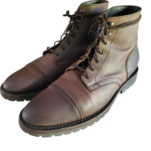 THURSDAY BOOT CO. Captain StormKing Tobacco Leather Lace-Up Ankle Boots Mens 10½