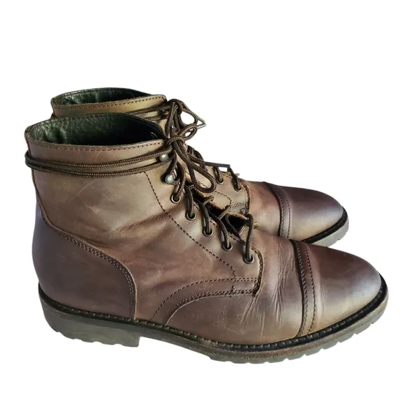 THURSDAY BOOT CO. Captain StormKing Tobacco Leather Lace-Up Ankle Boots Mens 10½