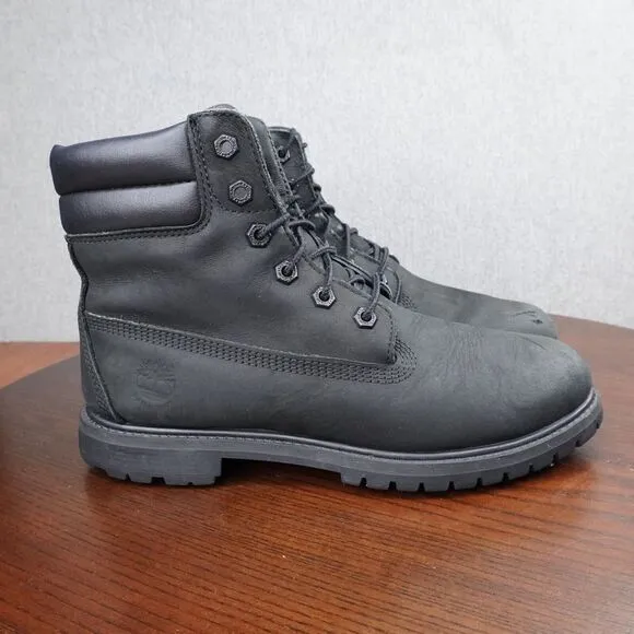 Timberland 6&quot; Combat Boot Women's Size 8.5 Black Nubuck Waterproof Ankle Lace Up