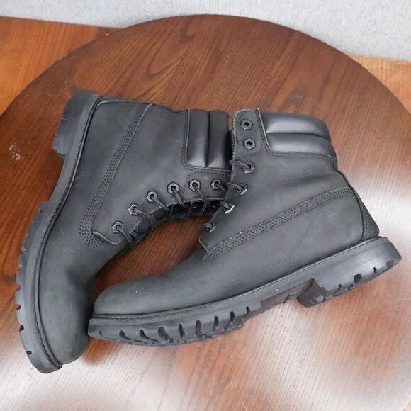 Timberland 6&quot; Combat Boot Women's Size 8.5 Black Nubuck Waterproof Ankle Lace Up