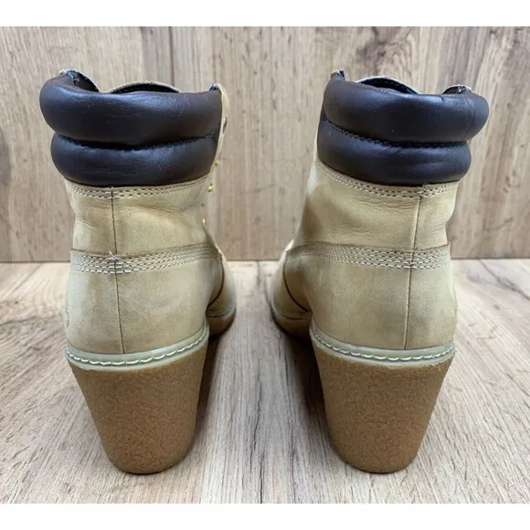 Timberland Amston Wedge Heel Boots Women's Size 8.5 Wheat Nubuck 8251A