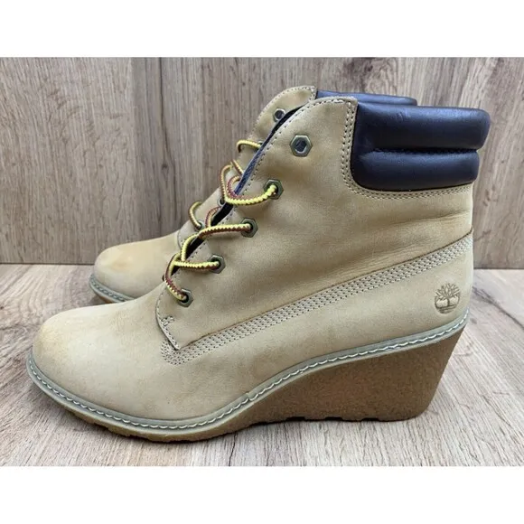 Timberland Amston Wedge Heel Boots Women's Size 8.5 Wheat Nubuck 8251A