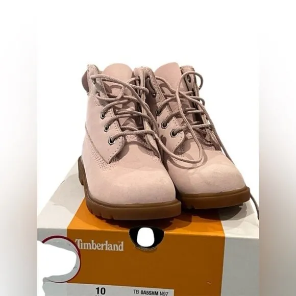Timberland Classic Pink Nubuck Leather Girls Boots Size 10 With Rubber Sole