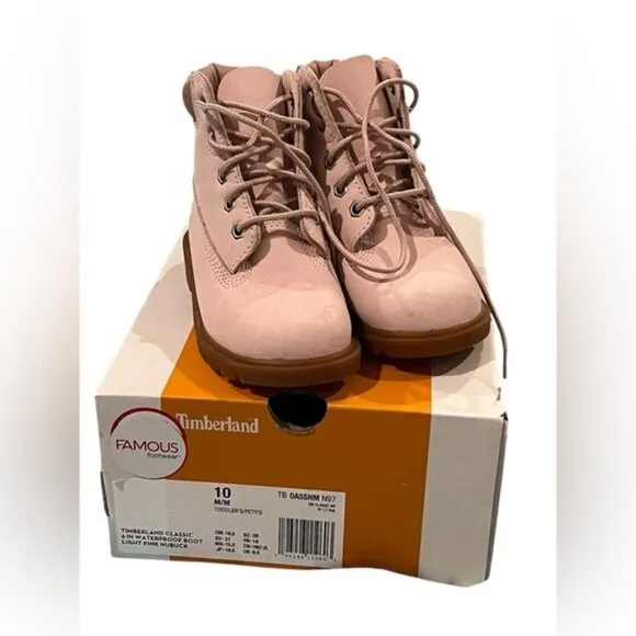Timberland Classic Pink Nubuck Leather Girls Boots Size 10 With Rubber Sole