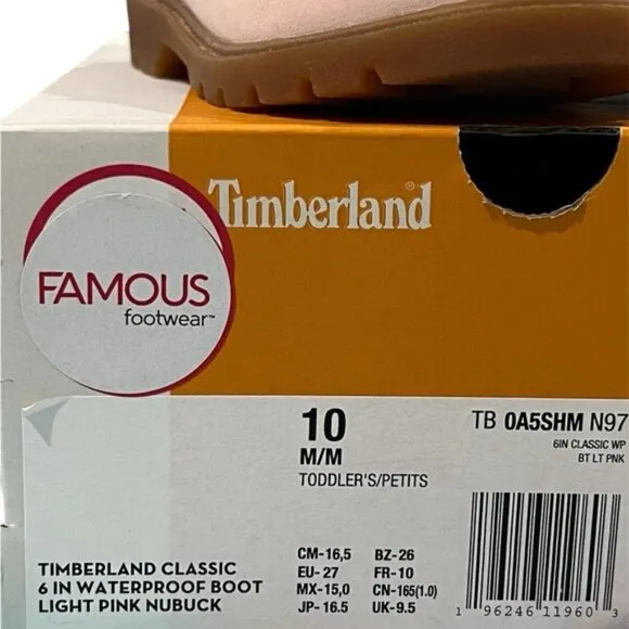 Timberland Classic Pink Nubuck Leather Girls Boots Size 10 With Rubber Sole