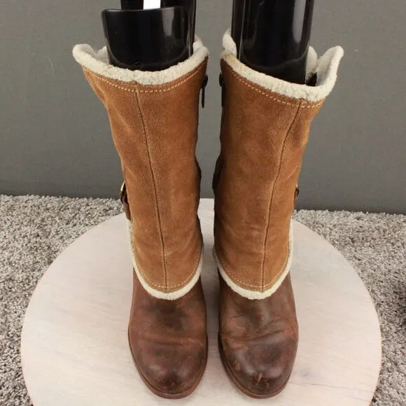 Timberland EarthKeeper Nevali Boots Womens 6 Brown Leather High Heel Zip Buckle