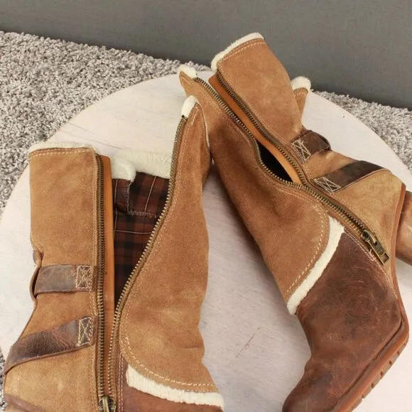 Timberland EarthKeeper Nevali Boots Womens 6 Brown Leather High Heel Zip Buckle