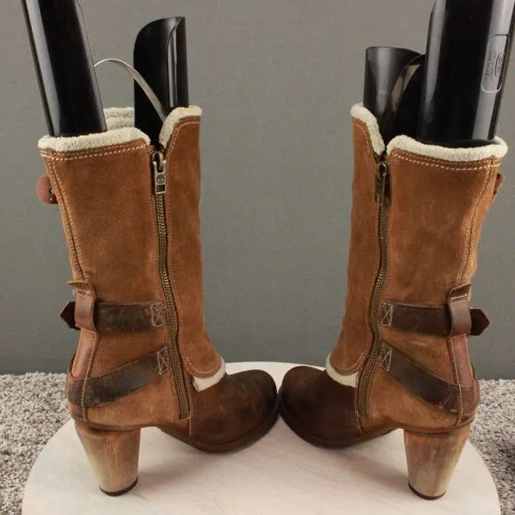 Timberland EarthKeeper Nevali Boots Womens 6 Brown Leather High Heel Zip Buckle