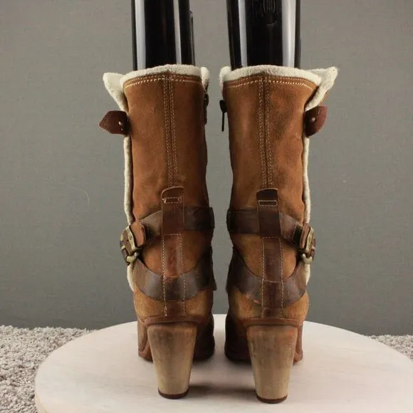 Timberland EarthKeeper Nevali Boots Womens 6 Brown Leather High Heel Zip Buckle