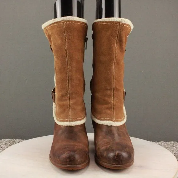 Timberland EarthKeeper Nevali Boots Womens 6 Brown Leather High Heel Zip Buckle