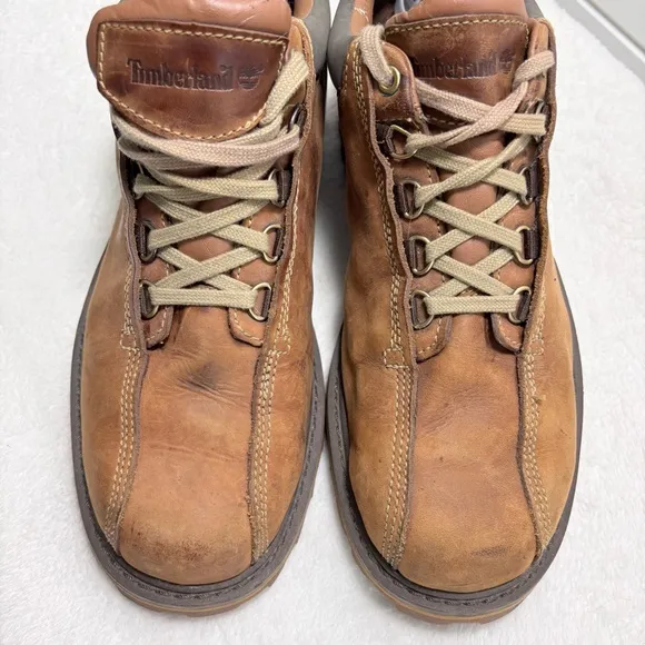 Timberland Men's Shoes Brown Leather Low Chunky Heel Boots Y2K Size 10.5 M