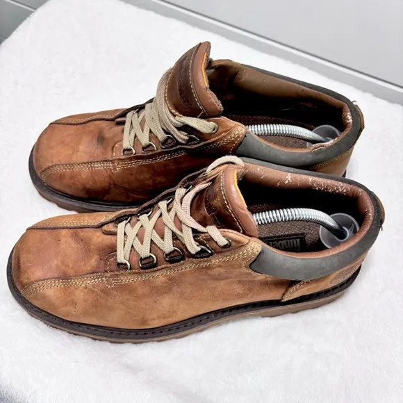 Timberland Men's Shoes Brown Leather Low Chunky Heel Boots Y2K Size 10.5 M