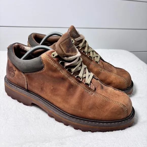 Timberland Men's Shoes Brown Leather Low Chunky Heel Boots Y2K Size 10.5 M
