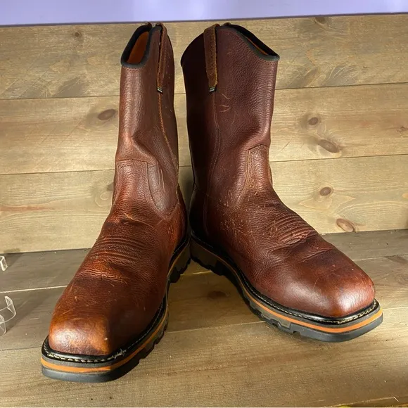 Timberland pro true grit Mens size 12 Wide shoes brown steel toe pull on boots