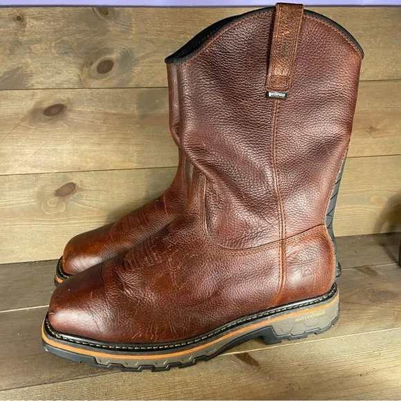 Timberland pro true grit Mens size 12 Wide shoes brown steel toe pull on boots
