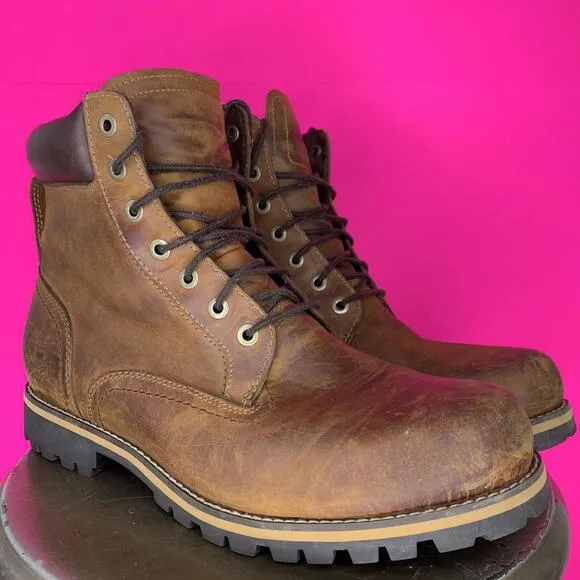Timberland Rugged 6 Inch Waterproof Brown Leather Boot Sz 10