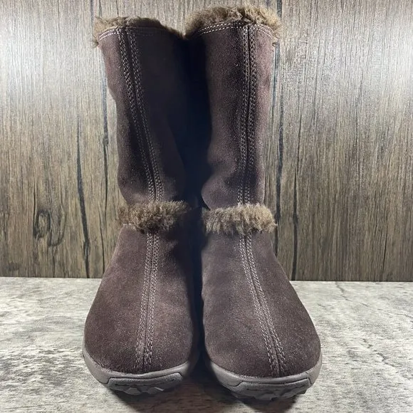 Timberland Women's Size 5 M Brown Suede Faux Fur Lined Slip On Cozy Boots
