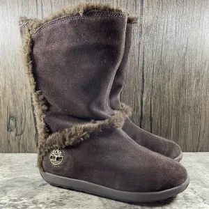 Timberland Women's Size 5 M Brown Suede Faux Fur Lined Slip On Cozy Boots