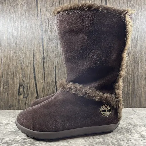 Timberland Women's Size 5 M Brown Suede Faux Fur Lined Slip On Cozy Boots