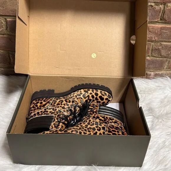 Timberland Womens Size 9.5 London Square Leather Leopard Print Hiker Boots Shoes
