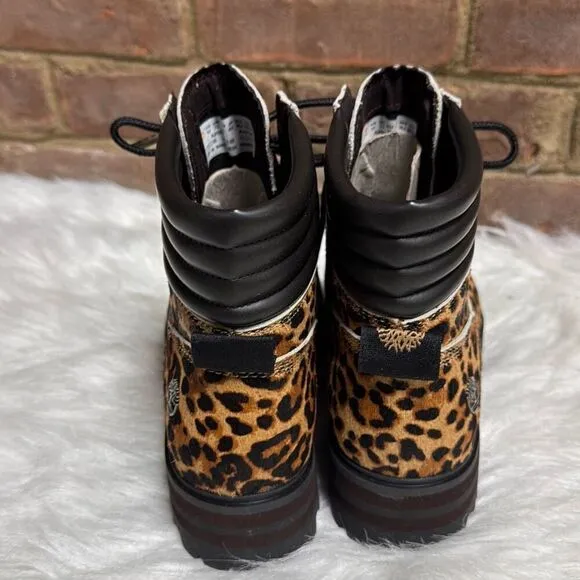 Timberland Womens Size 9.5 London Square Leather Leopard Print Hiker Boots Shoes